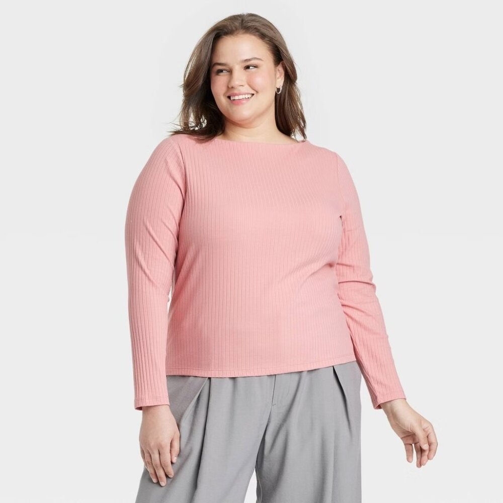 A New Day Womens Plus Size 3X Slim Fit Long Sleeve Ribbed Boat Neck T-Shirt 322
